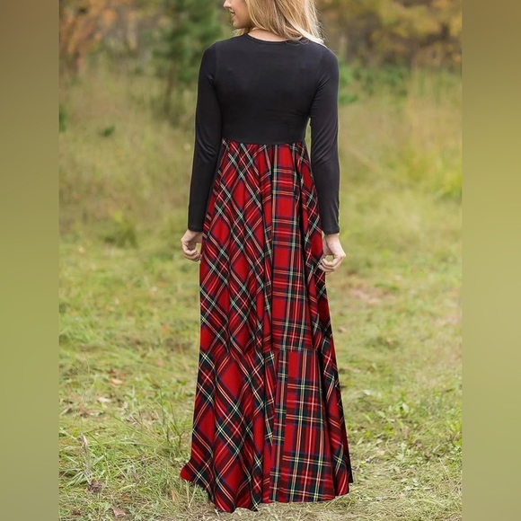 Amazon Plaid Empire Waist Maxi Dress with Pockets - Picture 3 of 6